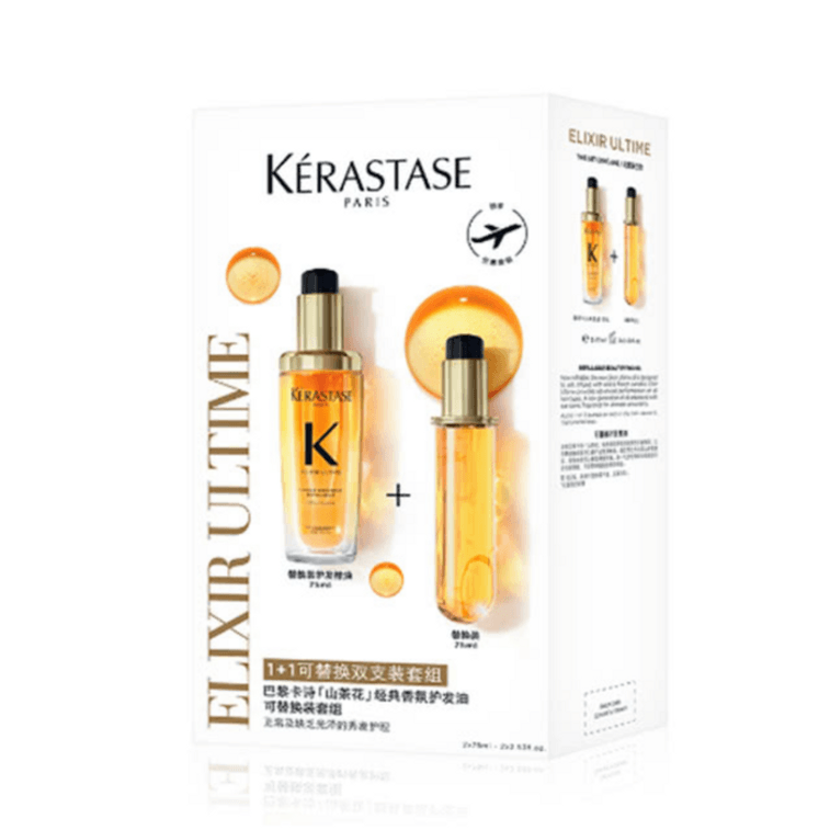 Kérastase Elixir Ultime Hair Oil L'Huile Originale Refillable, for All Hair Types with Argan Oil & Heat Protection 75ml+75ml