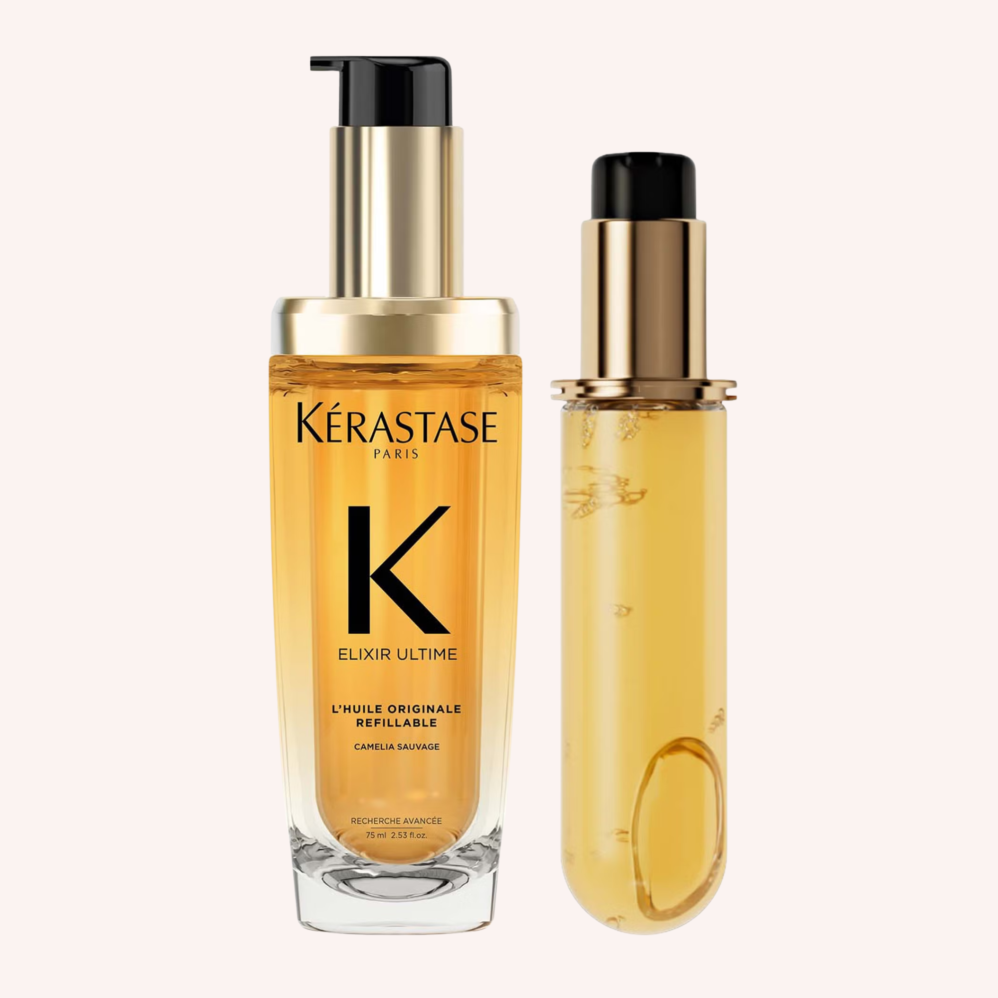Kérastase Elixir Ultime Hair Oil L'Huile Originale Refillable, for All Hair Types with Argan Oil & Heat Protection 75ml+75ml