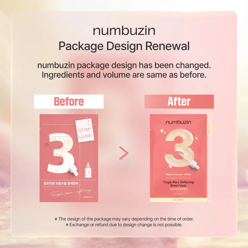 Numbuzin No.3 Tingle Pore Softening Sheet Mask 27ml x 5 sheets | Pore-Tightening & Skin-Smoothing Care