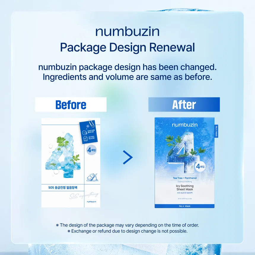 Numbuzin No.4 SOS Icy Soothing Sheet Mask – 27ml x 5 sheets | Cooling Relief for Red, Overheated Skin
