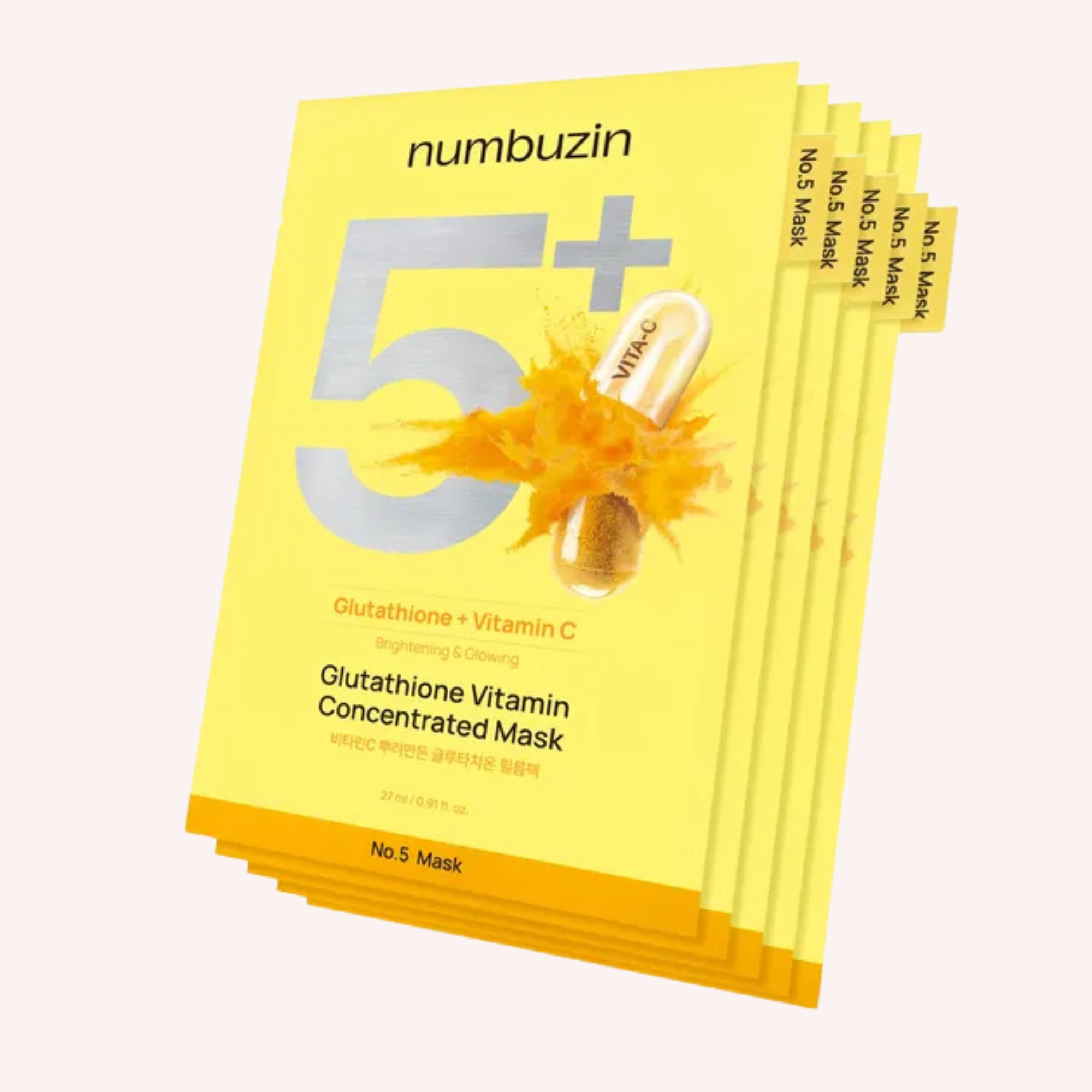 Numbuzin No.5+ Vitamin Spotlight Sheet Mask 27ml x 5 sheets – Radiant Glow