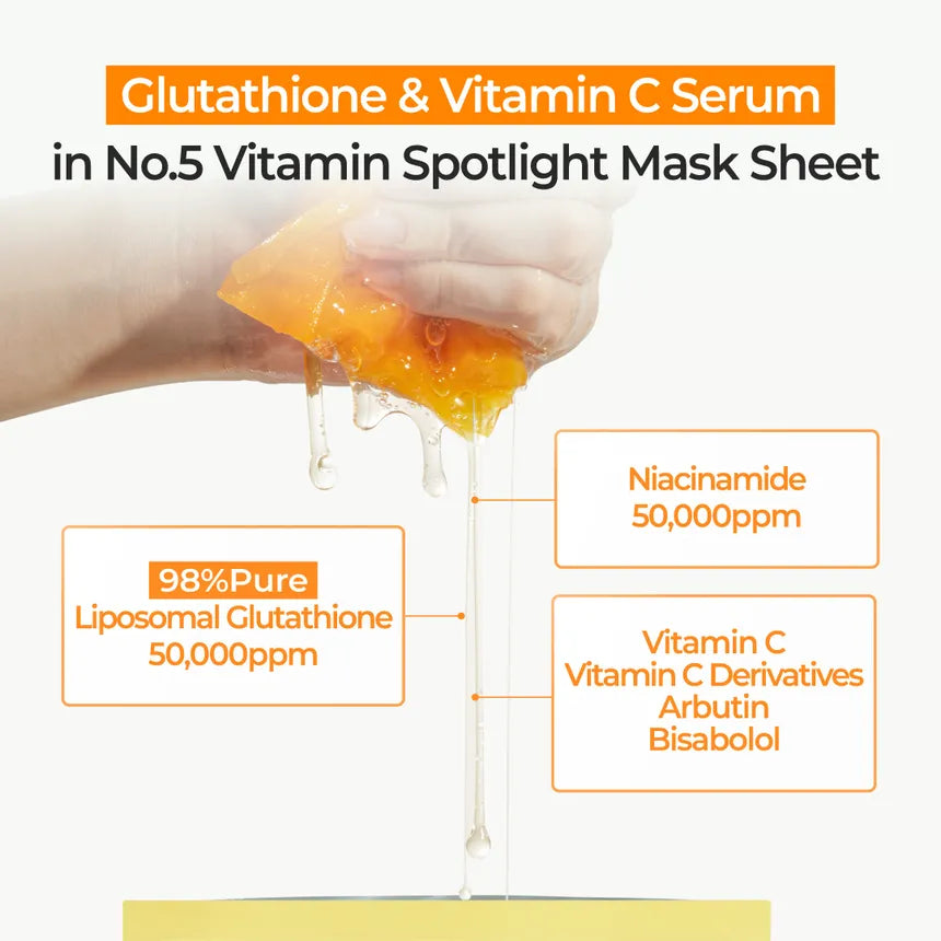 Numbuzin No.5+ Vitamin Spotlight Sheet Mask 27ml x 5 sheets – Radiant Glow