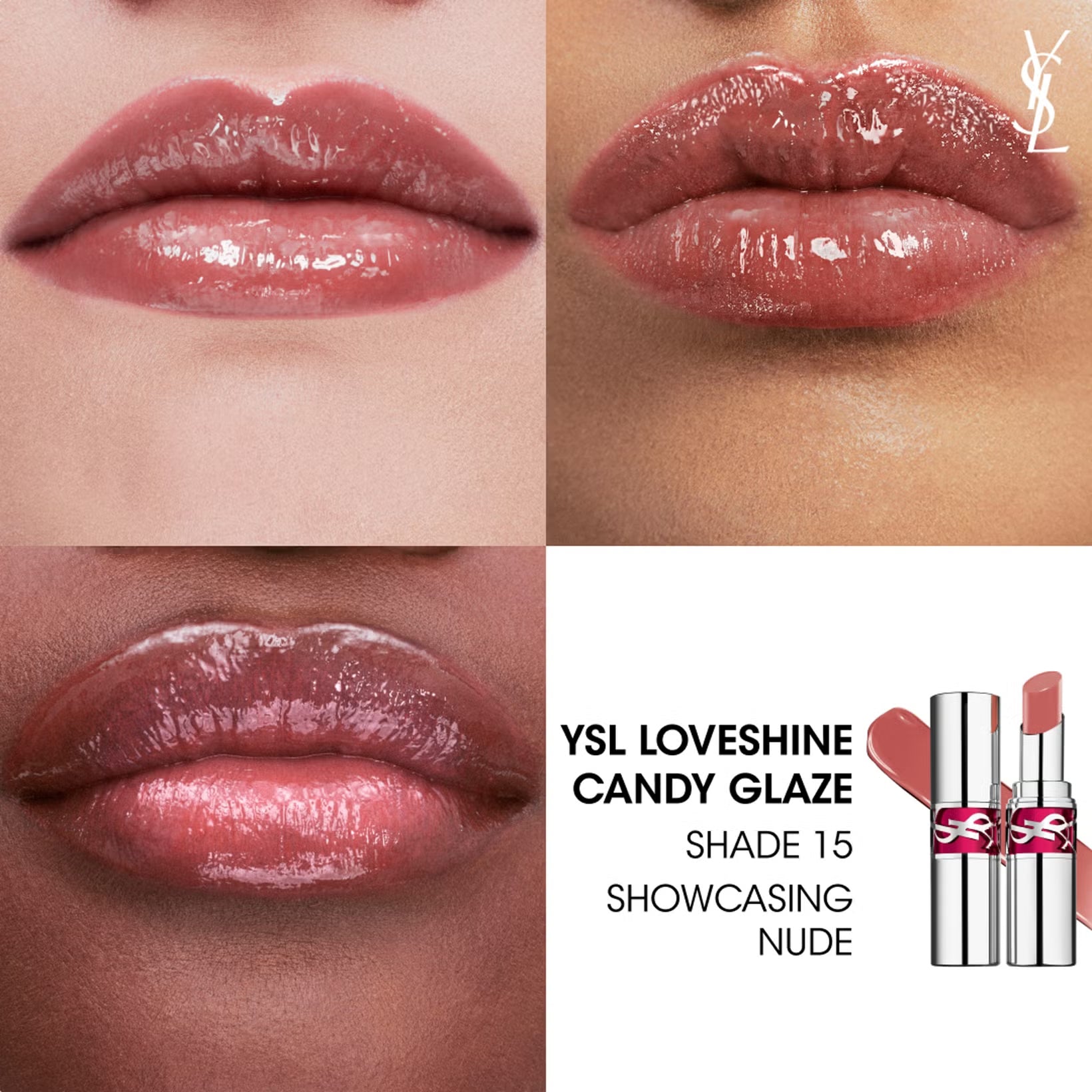 YSL Yves Saint Laurent Candy Glaze Lip Gloss Stick 3.2g - 15 - Showcase Nude