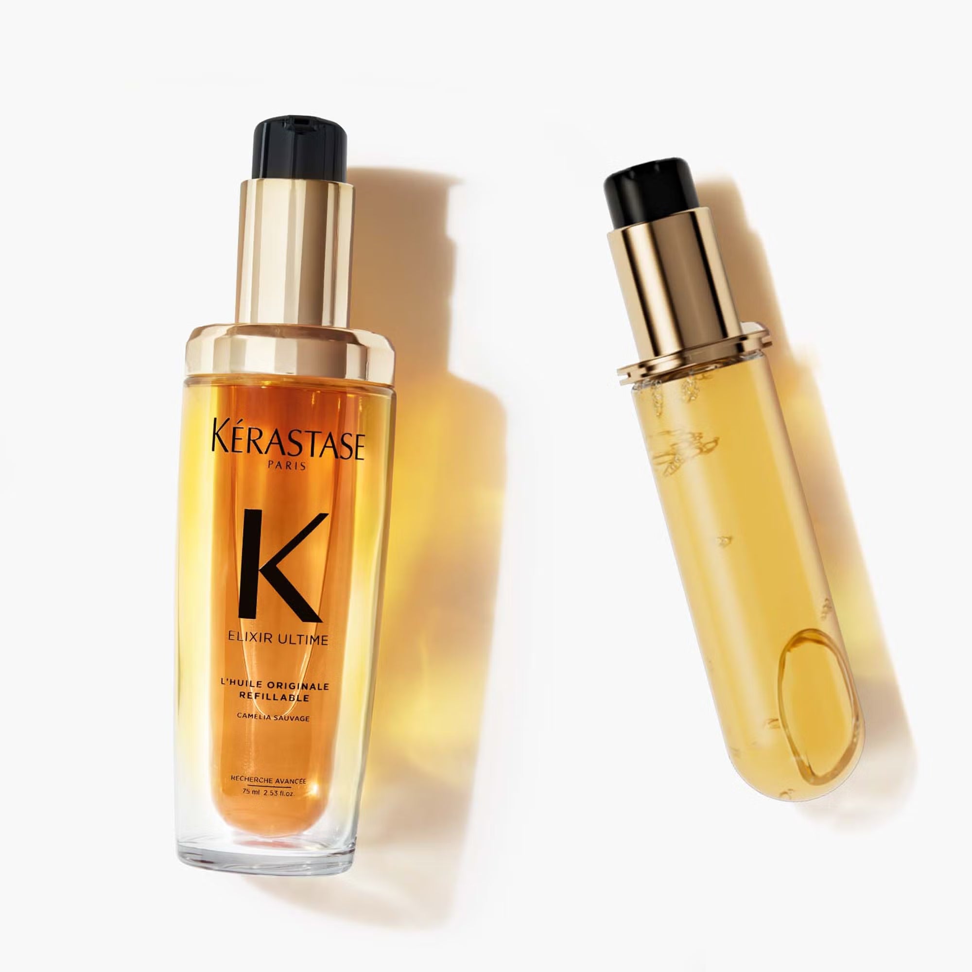 Kérastase Elixir Ultime Hair Oil L'Huile Originale Refillable, for All Hair Types with Argan Oil & Heat Protection 75ml+75ml