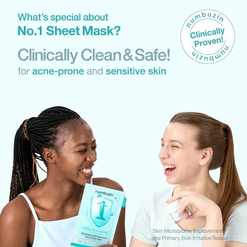 Numbuzin No.1 Pantothenic B5 Hyaluronic Active Clear Mask – 26ml x 5 Sheets | Deep Moisture & Acne-Friendly Calming Care