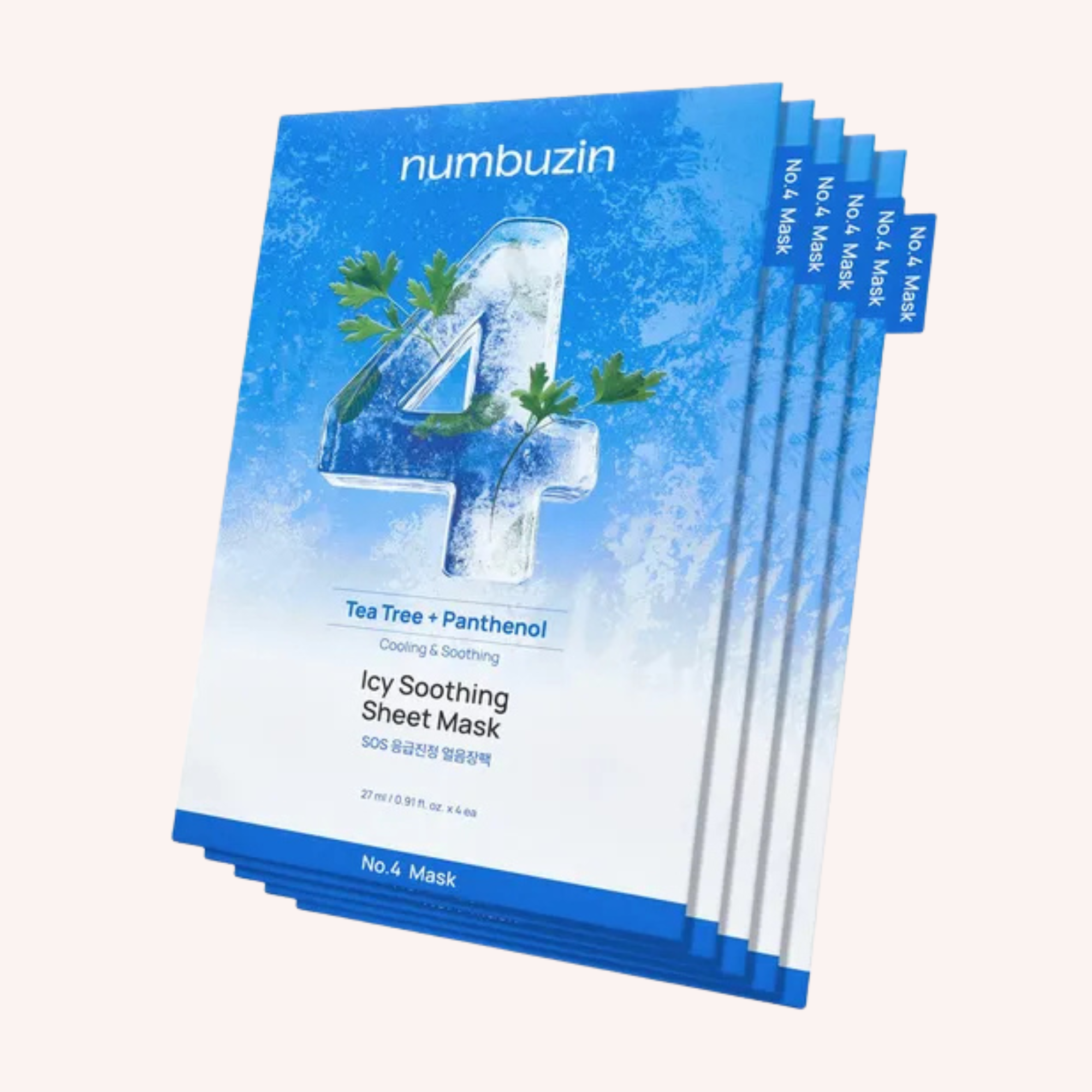 Numbuzin No.4 SOS Icy Soothing Sheet Mask – 27ml x 5 sheets | Cooling Relief for Red, Overheated Skin