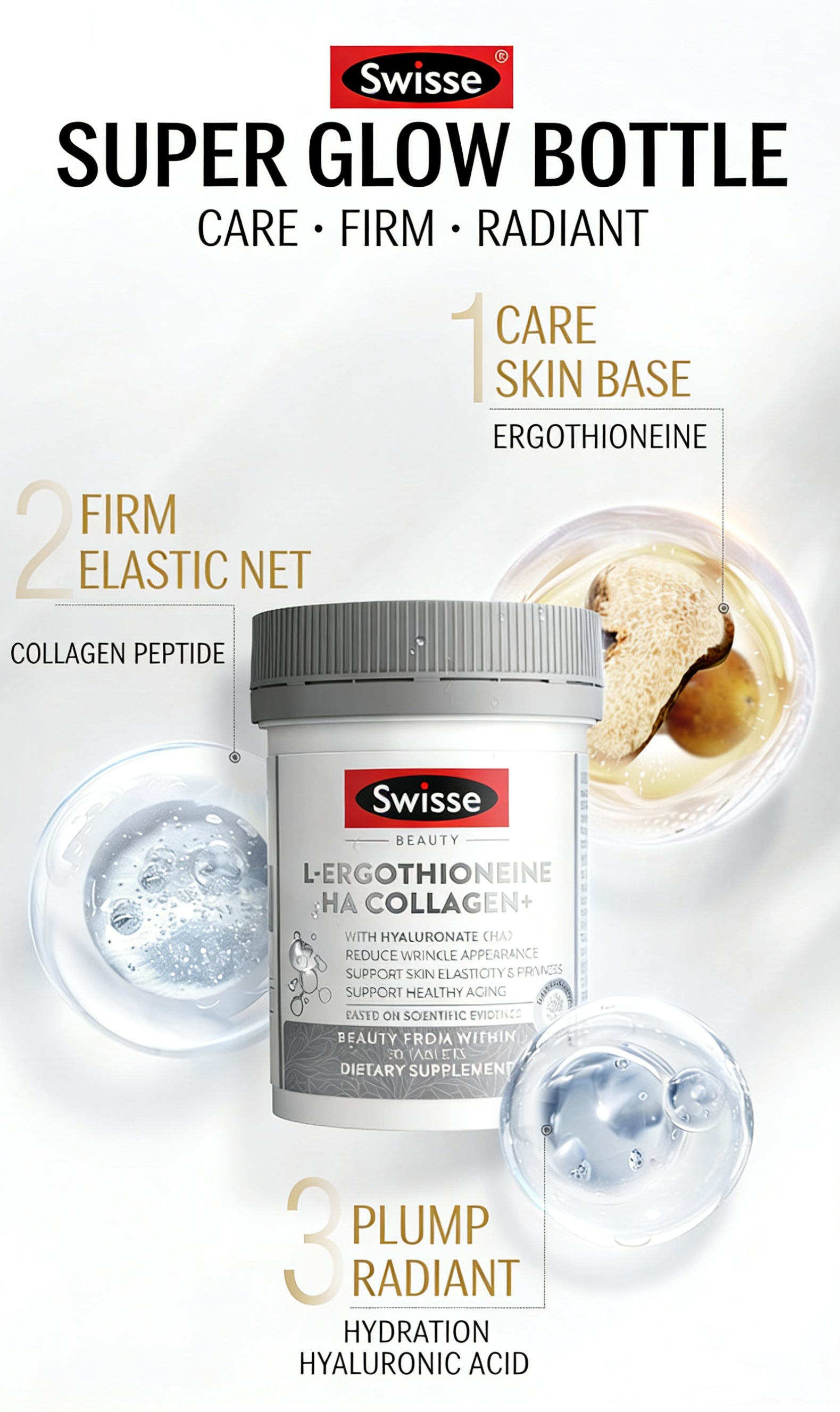 Swisse Super Swisse L-Ergothioneine Oral HA Collagen 30 Tablets